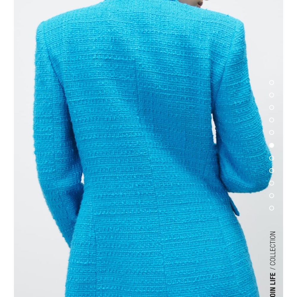 Zara Bright Turquoise Double-Breasted Tweed Blazer - Picture 7 of 8